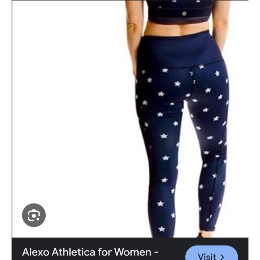 NWT Alexo Athletica Navy Star Print Conceal Carry High‎ Waisted Leggings Sz L